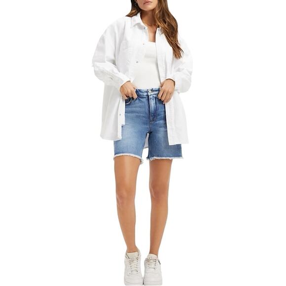 NWT Good American White Denim Snap Closure Oversized Shacket Sz 1/2 Small/Medium - Picture 1 of 8